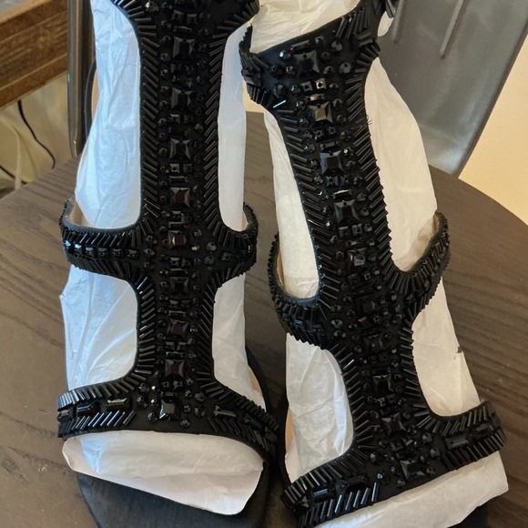 Brand New Imagine Vince Camuto Black Strappy Beaded Formal Ankle Heels Size 10 - Picture 11 of 16